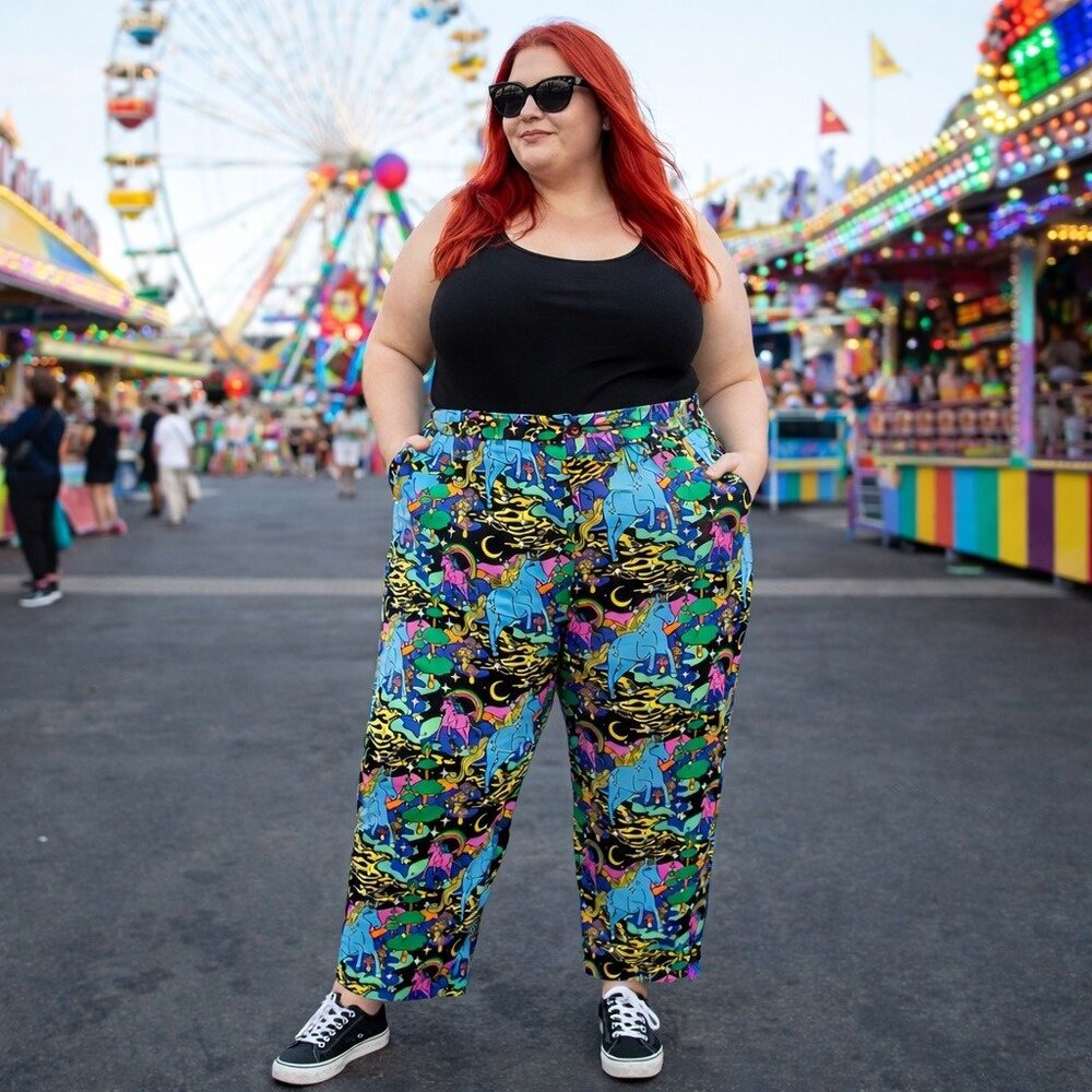 Nooworks Unicorn Forest Pants Trouser Straight Leg Casual Women Pockets 4X